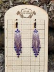 Elegant Lavender and Plum Ombre Beaded Fringe Earrings with Crystal Drops