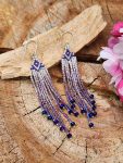 Elegant Lavender and Plum Ombre Beaded Fringe Earrings with Crystal Drops