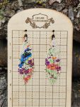 Bluebird in a Spring Garden Hand-Beaded Fringe Earrings