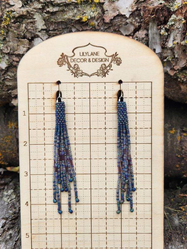 Iridescent Blue Seed Bead Fringe Earrings