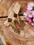 ​Handcrafted Boho Beaded Fringe Earrings with Laser-Engraved Wood Diamond Accents