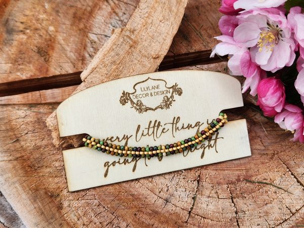 Earthy Forest Tones Beaded Bracelet – Handcrafted Picasso Seed Bead Band with Antique Brass Hardware