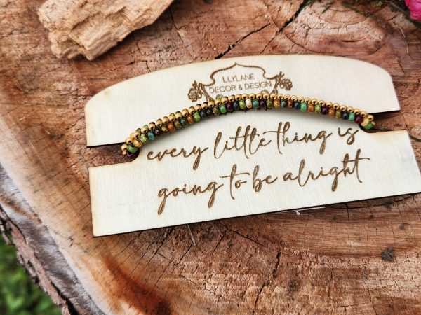 Earthy Forest Tones Beaded Bracelet – Handcrafted Picasso Seed Bead Band with Antique Brass Hardware