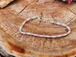 ​Pastel Rainbow Seed Bead Bracelet – Dainty Hand-Strung Summer Jewelry with Adjustable Silver Chain