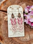 ​Handcrafted Mauve & Rose Seed Bead Fringe Earrings – Wood Teardrop Accents with Crystal Drops