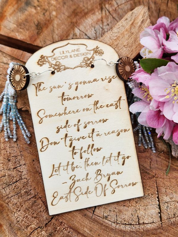​Sunburst Horizon Beaded Fringe Earrings – Hand-Engraved Wood and Iridescent Blue Ombre Tassel Earrings – Celestial Boho Jewelry