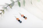 Orange–Grey–Black Agate & Black Onyx Pearl Dangle Earrings — Sterling Silver Hooks