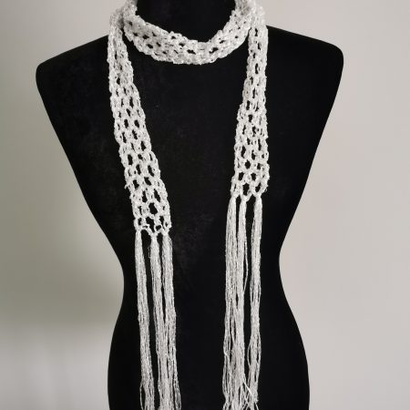 Crochet Sequin Skinny Scarf, White Sequin Neck Tie