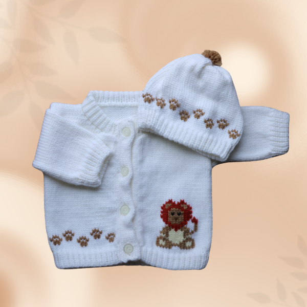 Lion Baby Sweater, Handmade Knitted Baby Sweater, Personalized Baby Sweater
