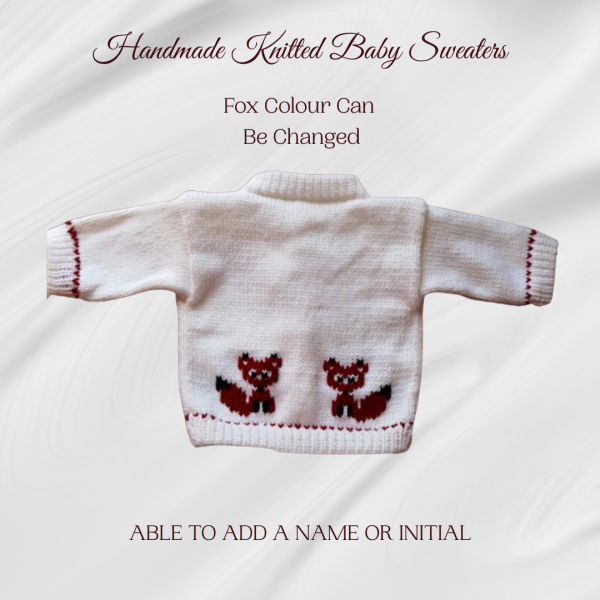 Fox Baby Sweater, Handmade Knitted Baby Sweater, Personalized Baby Sweater