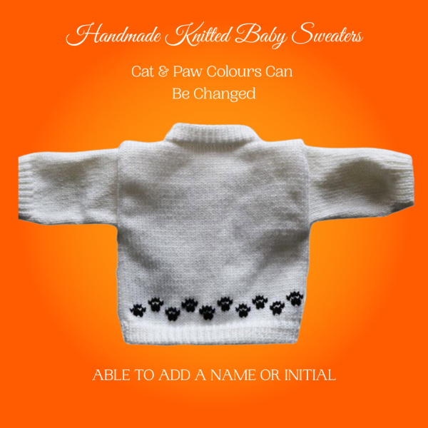Halloween Kitty Baby Sweater, Handmade Knitted Baby Sweater, Personalized Baby Sweater