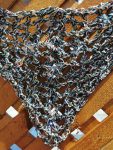 Crochet Bandana, Sequin Triangle Scarf (Black & Iridescent Rainbow)