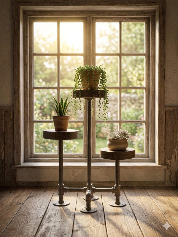 3 tier Industrial style Plant Stand with metal base-FREE SHIPPING