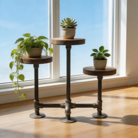 3 tier Industrial style Plant Stand with metal base-FREE SHIPPING