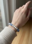 Aquamarine & Howlite Bracelet — Sterling Silver Beads with Matte Silver Disc