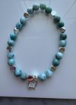 Larimar Round Bead Stretch Bracelet — Sterling Silver Heart & Spacer Beads