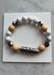 Howlite & Black Swarovski Stretch Bracelet — Rosewood Beads & Tibetan Tube