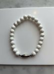 Magnesite & Navajo Pearl Stretch Bracelet — Oxidised Sterling Silver Centerpiece