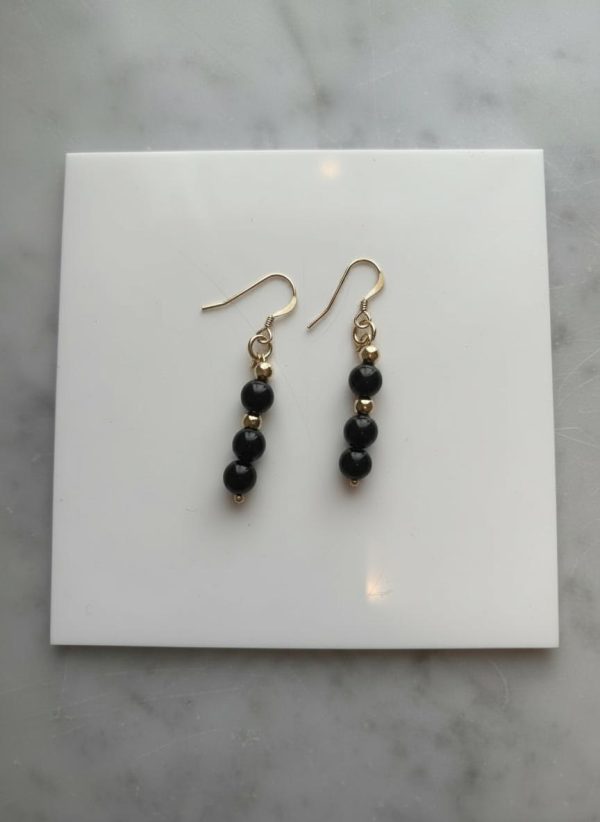 Golden Obsidian Dangle Earrings — 14K Gold Beads & 14K Gold Hooks