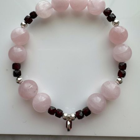Rose Quartz & Garnet Cube Sterling Silver Birthstone Bracelet