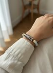 Green Angelite & Tibetan Agate Natural Wood Bead Bracelet