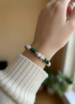 White Howlite & Green Malachite Sterling Silver Stamping Disc Bracelet