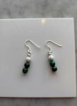 White Howlite & Green Malachite Sterling Silver Dangle Earrings