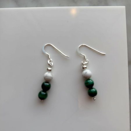 White Howlite & Green Malachite Sterling Silver Dangle Earrings