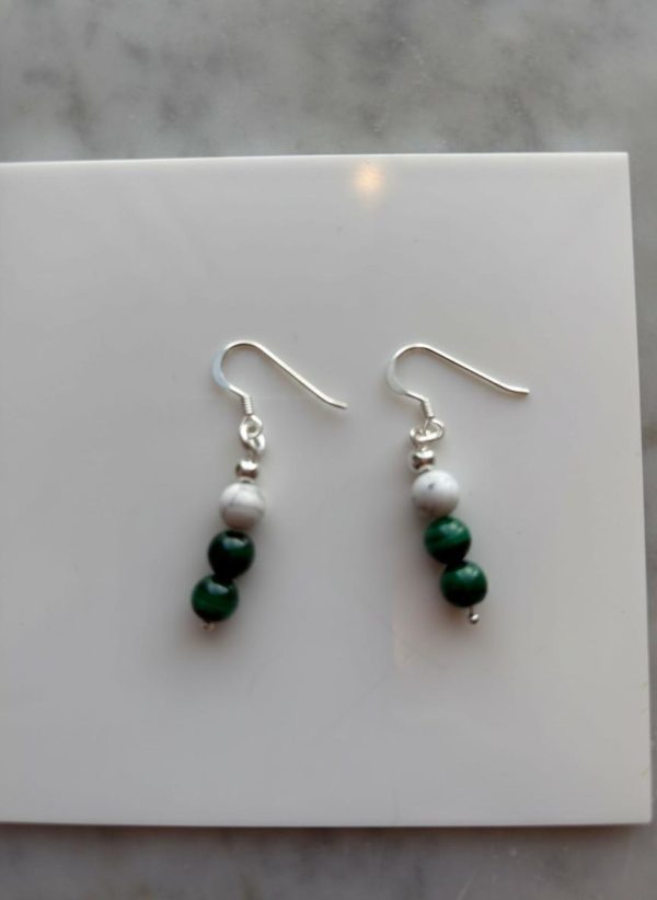 White Howlite & Green Malachite Sterling Silver Dangle Earrings