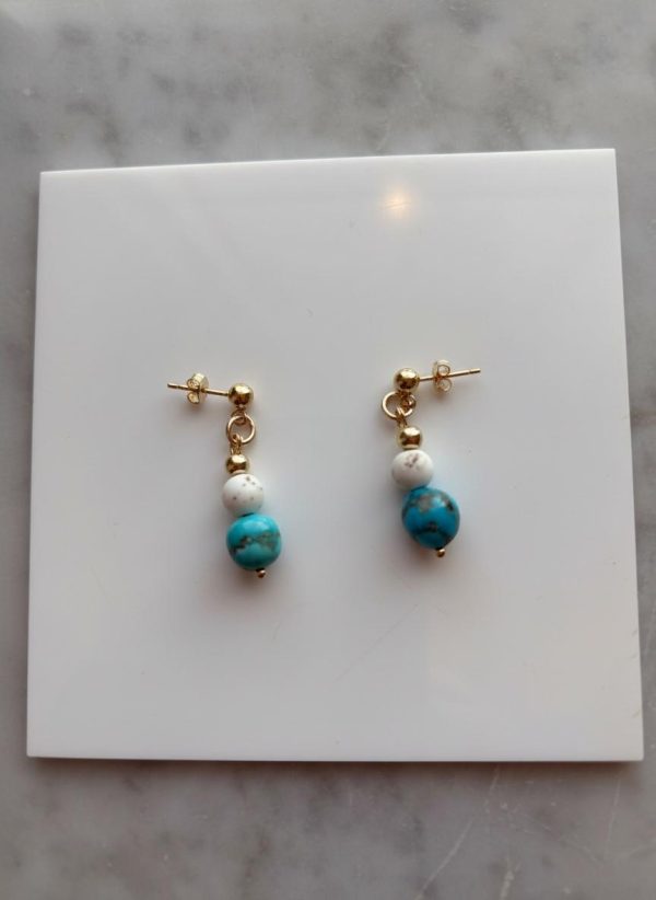 Genuine Arizona Turquoise & Magnesite 14K Gold Dangle Earrings