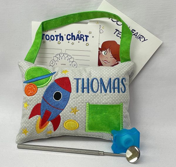 Rocket Ship Tooth Fairy Pillow by Tooth Fairy Tess- Personalized