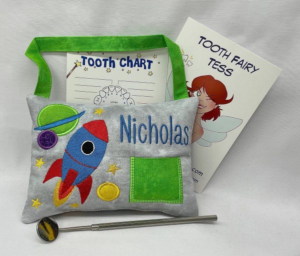Rocket Ship Tooth Fairy Pillow by Tooth Fairy Tess- Personalized