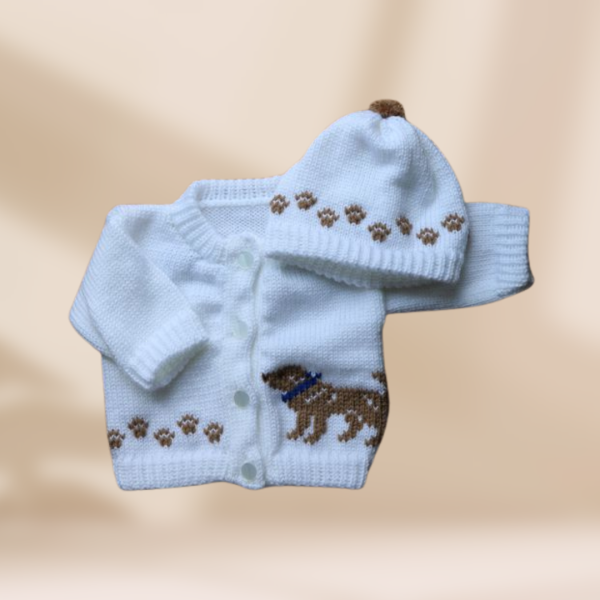 Beige Lab Retreiver Baby Sweater, Handmade Knitted Baby Sweater, Personalized Baby Sweater